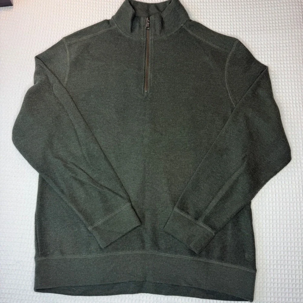 Banana Republic Mens Large Olive Green Ribbed Quarter Zip Pullover Sweater L